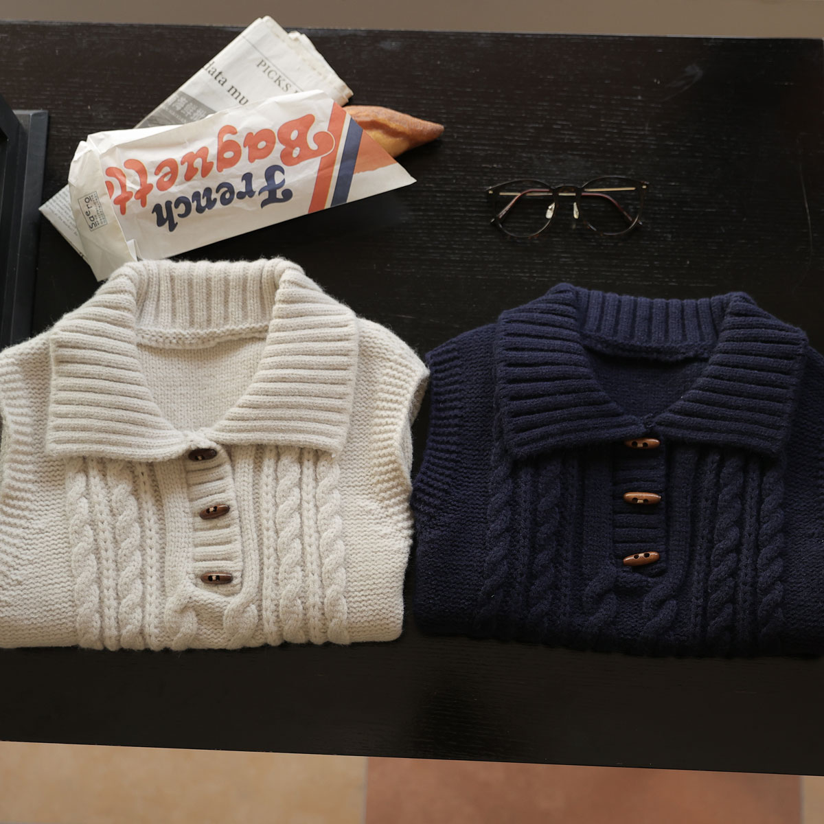 <b>[Limited Quantity SALE]</b> Wood Button Twiddle Knit Vest