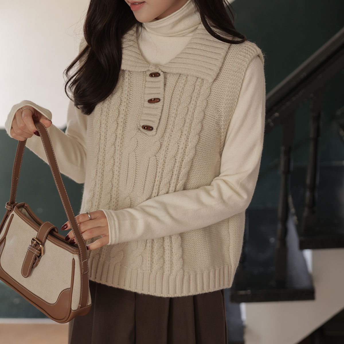 <b>[Limited Quantity SALE]</b> Wood Button Twiddle Knit Vest