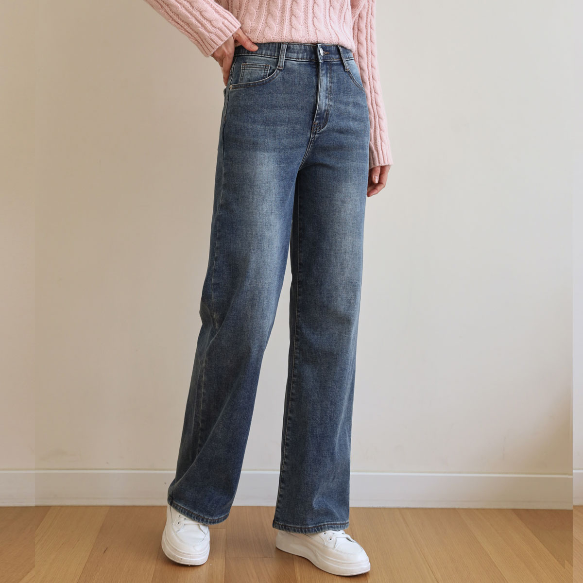 <b>[Limited Quantity SALE]</b> Jelly Tension Warm Fleece Semi-Wide Denim Pants (S-3XL)