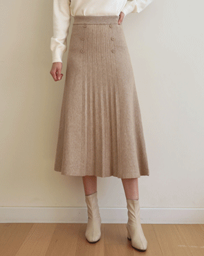 <font color="bb4b57"><b>Limited quantity SALE</b></font><br> Button pleated flare knit skirt (Wool30)