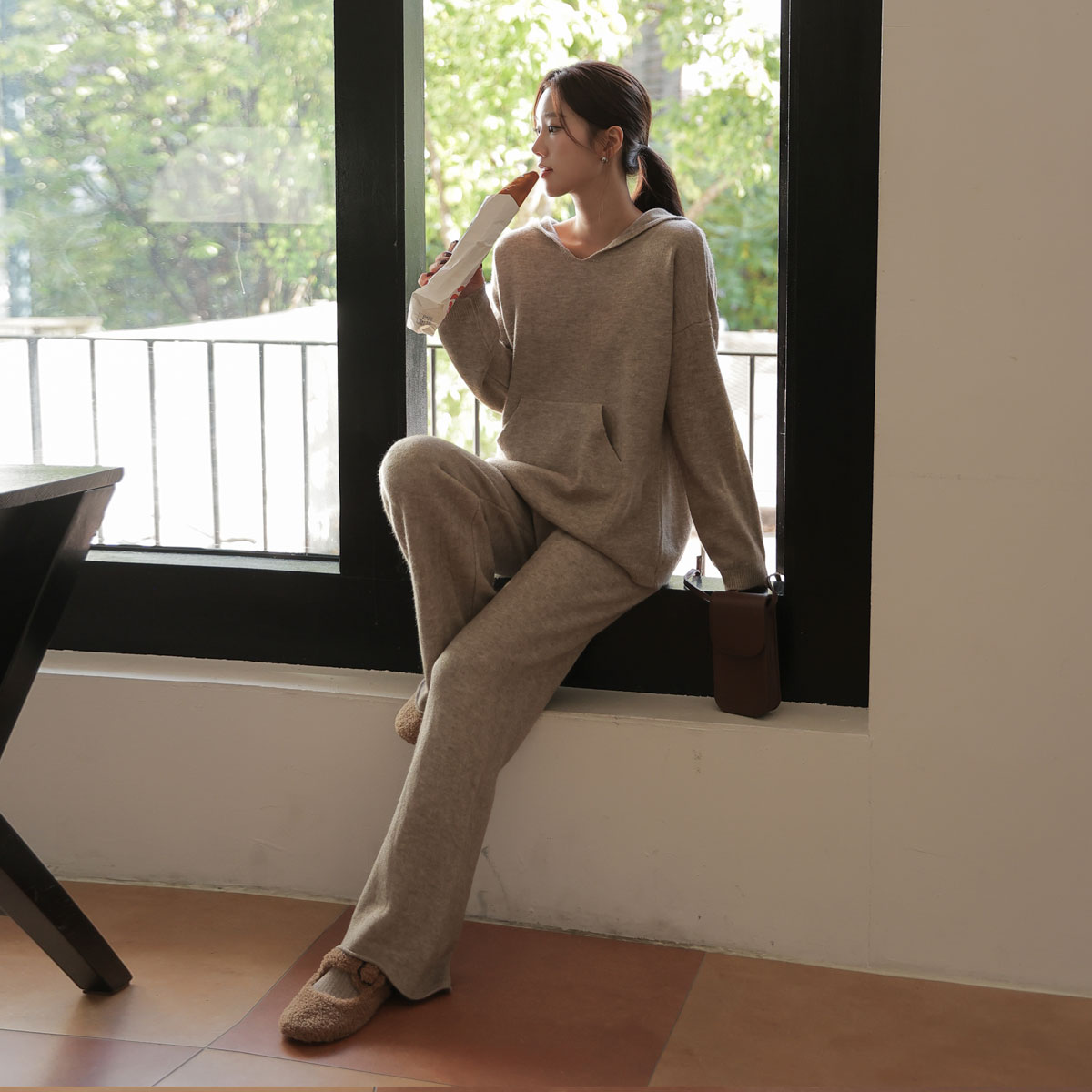 Kkuankku knit hood top and bottom set