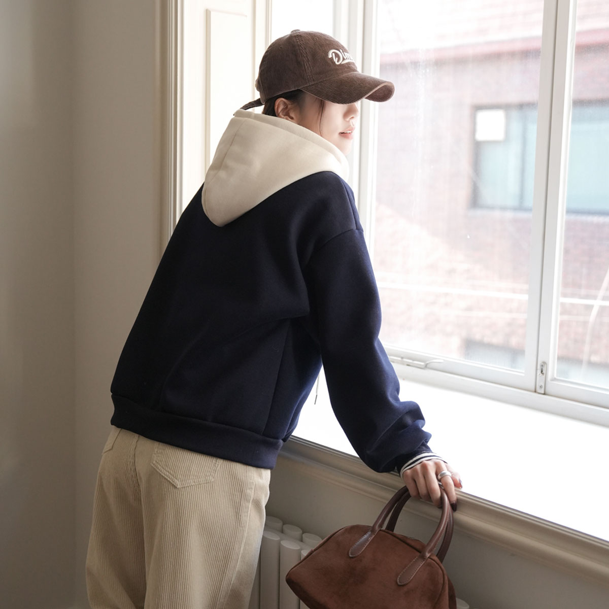 <b>[Limited Quantity SALE]</b> <b>[Made]</b> Color Block Hoodie Fleece-Lined Loose Fit T-shirt