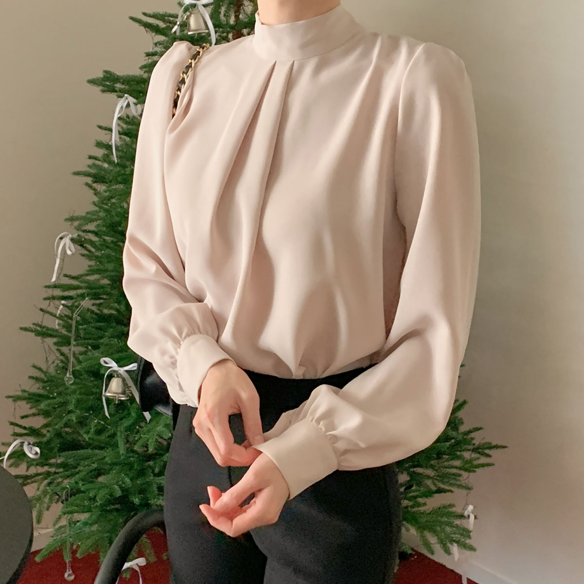 <b>[Limited Quantity SALE]</b> Two-Way High Neck Tie Blouse