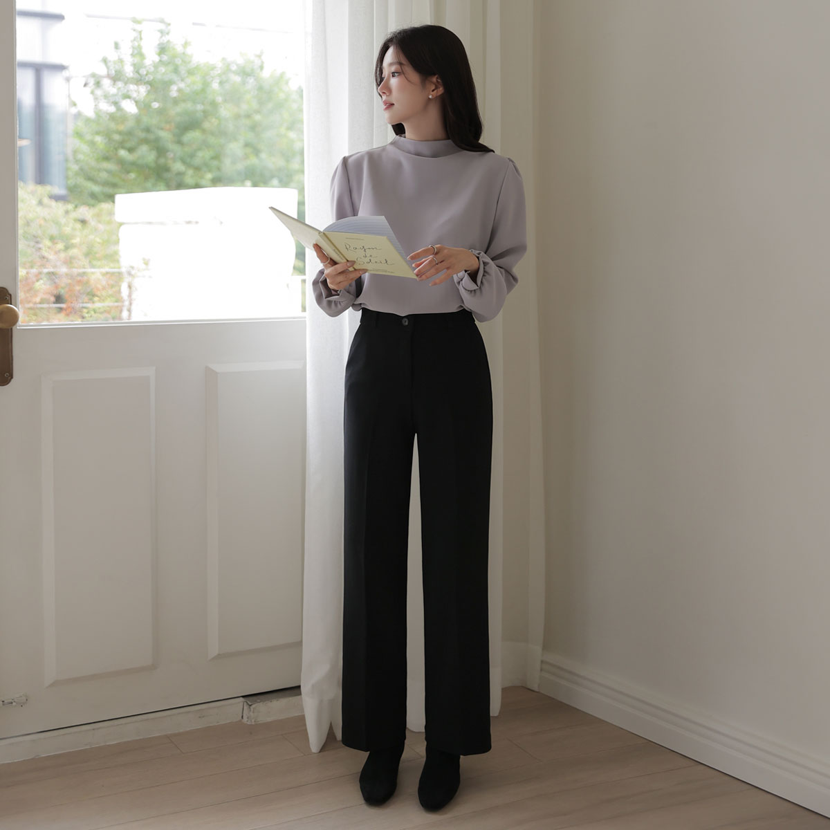 Insulating soft fleece lining slacks (band waist)