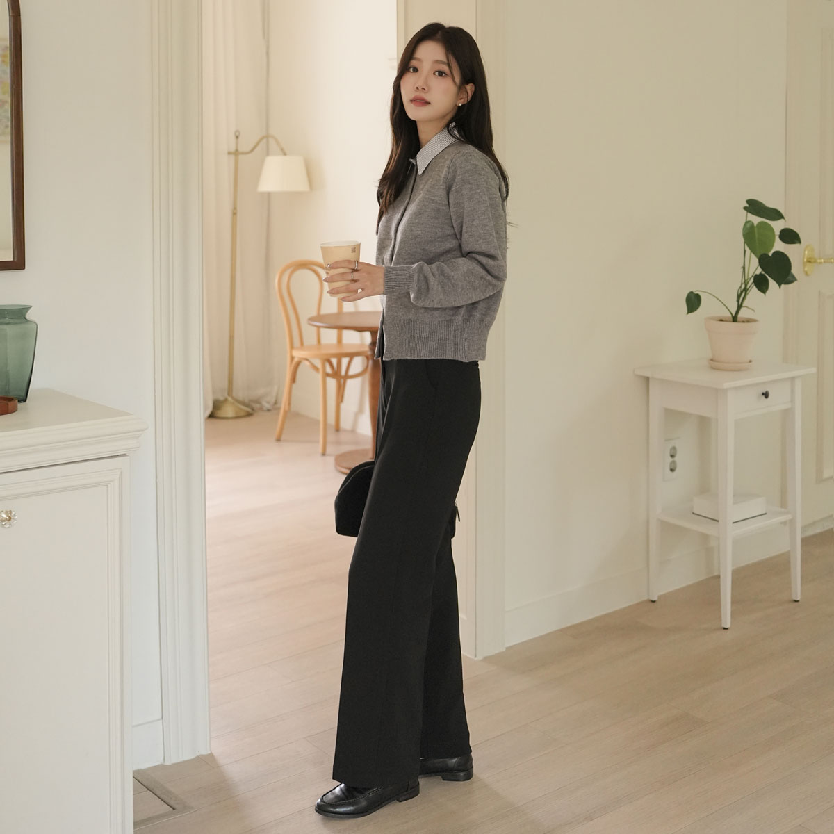 Insulating soft fleece lining slacks (band waist)