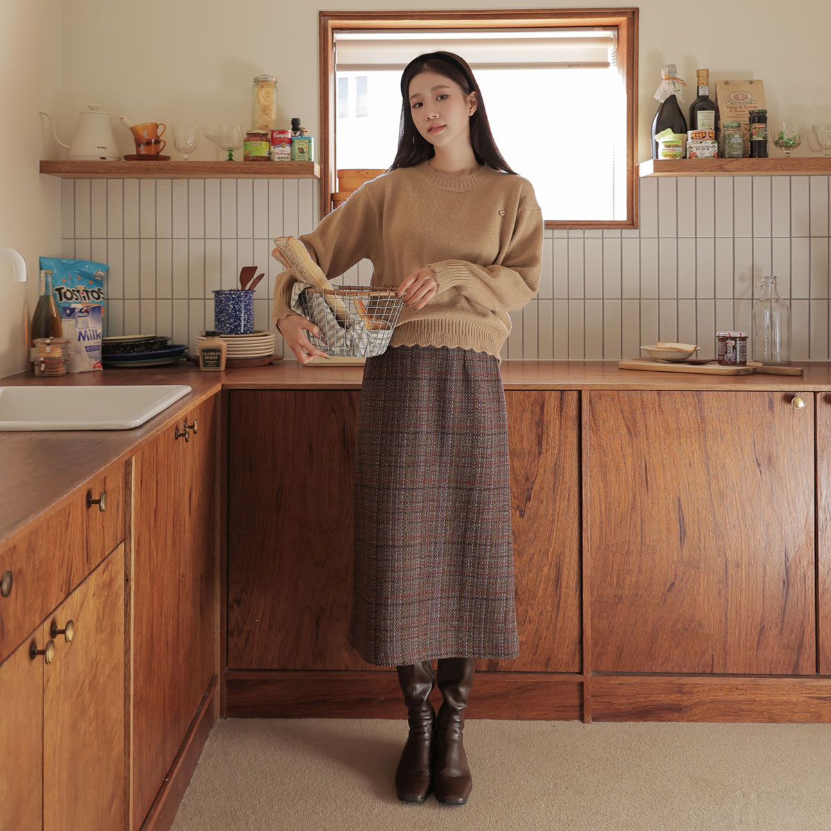 <b>[Limited Quantity SALE]</b> Rometty Warm Wool Tweed Skirt (50% Wool)