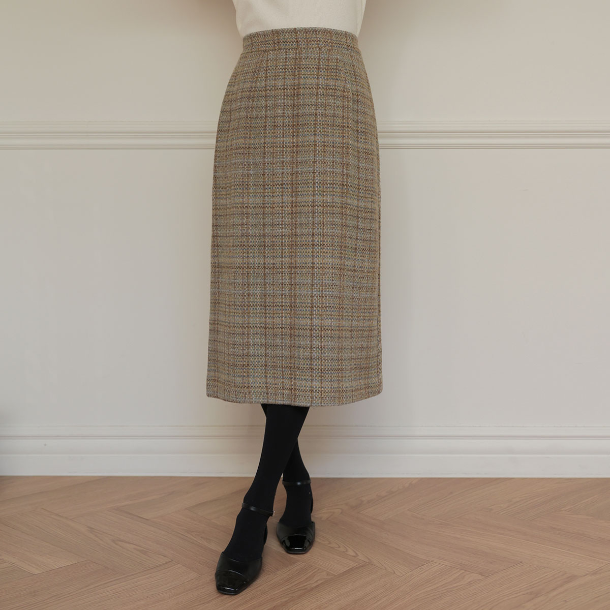<b>[Limited Quantity SALE]</b> Rometty Warm Wool Tweed Skirt (50% Wool)