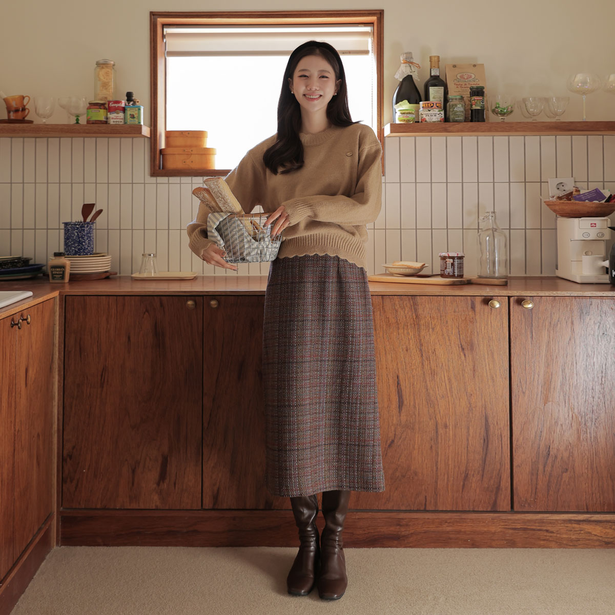 <b>[Limited Quantity SALE]</b> Rometty Warm Wool Tweed Skirt (50% Wool)