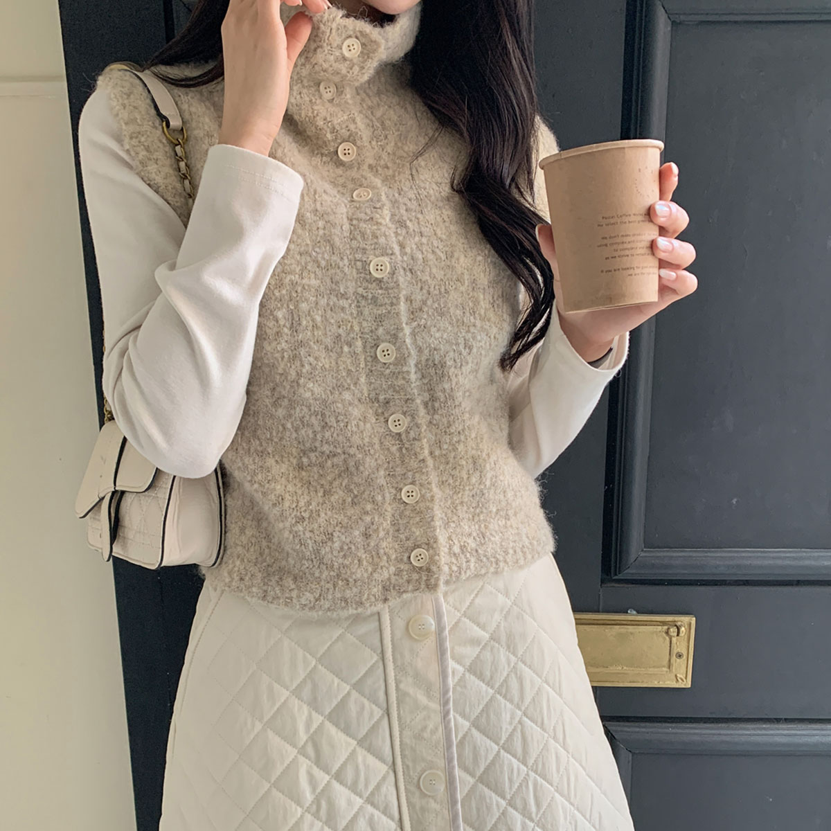 Poodle High Neck Button Knit Vest