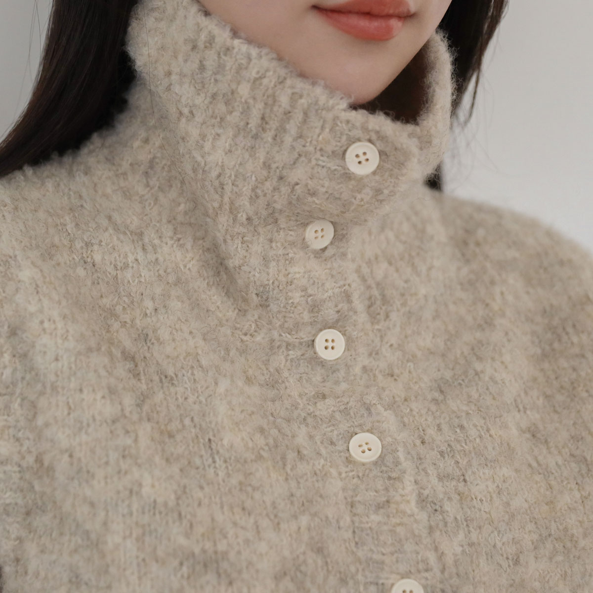 Poodle High Neck Button Knit Vest