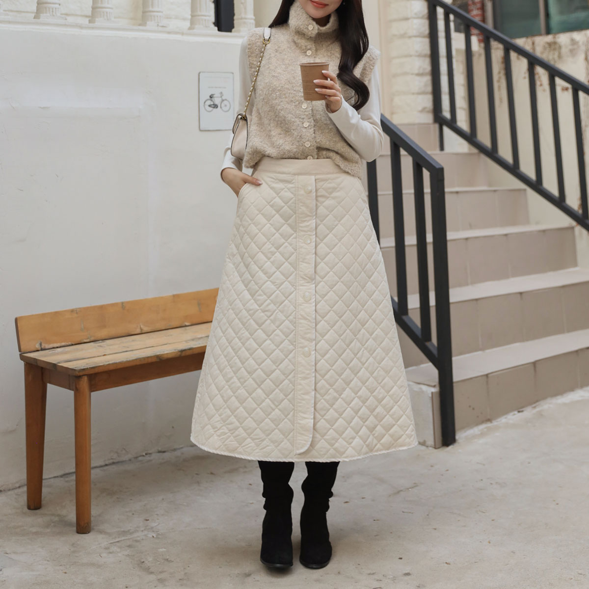 Button-up flare skirt