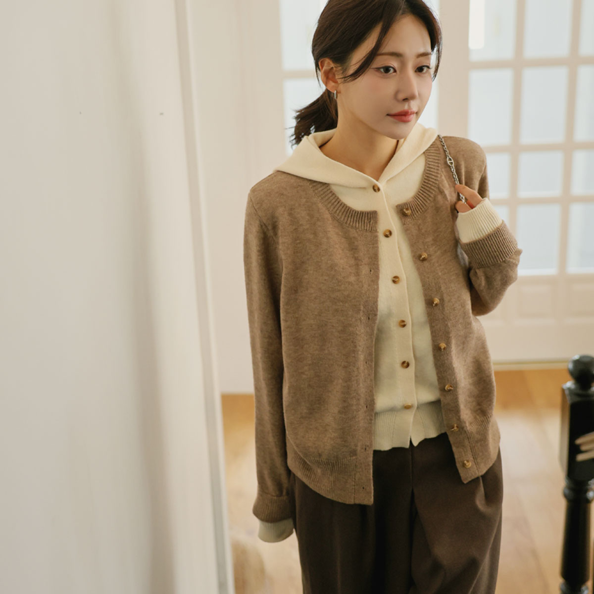 Color-block Hooded Layered Knit