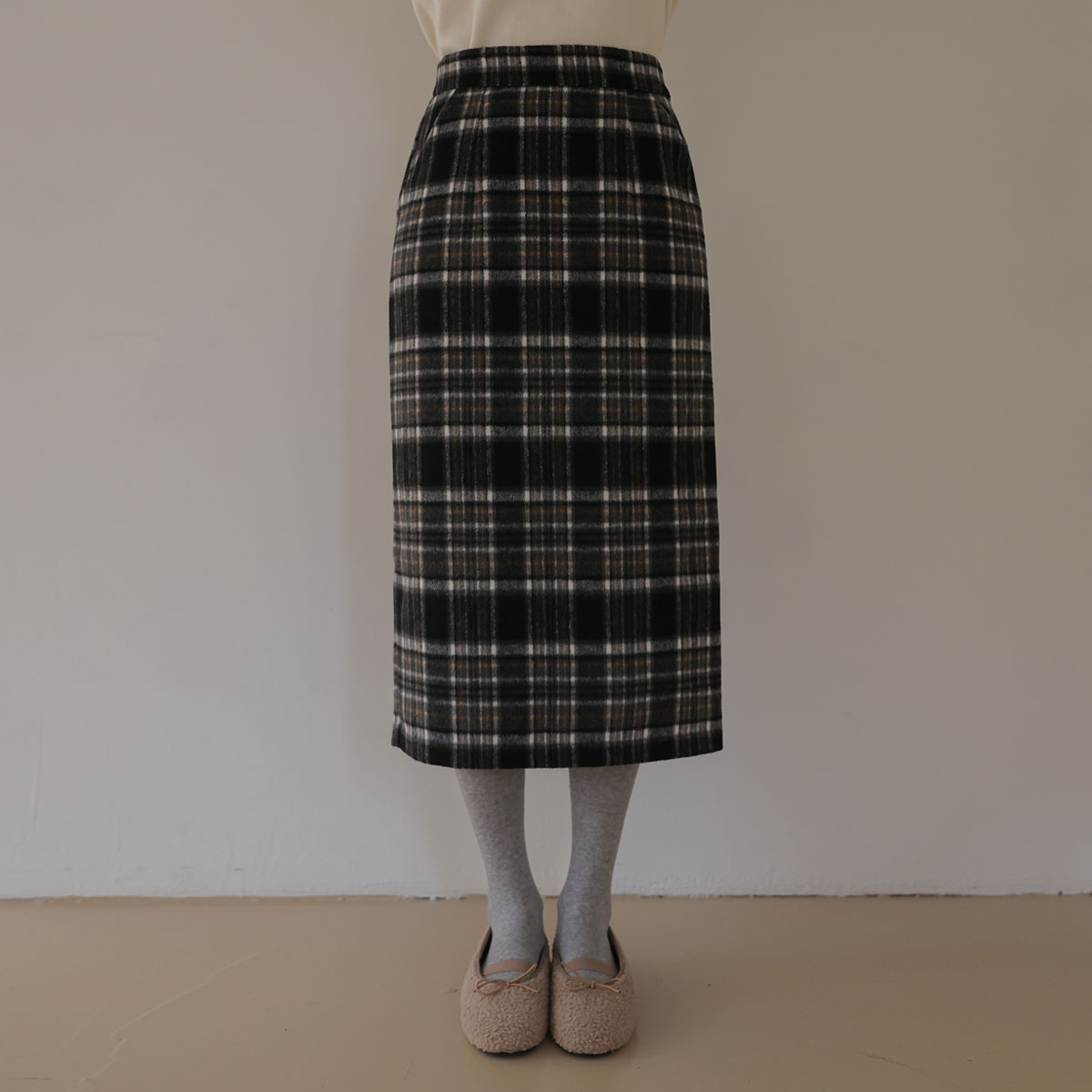 Thick H-line check skirt