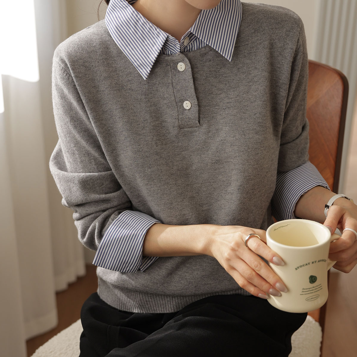 Striped combination layered shirt knit