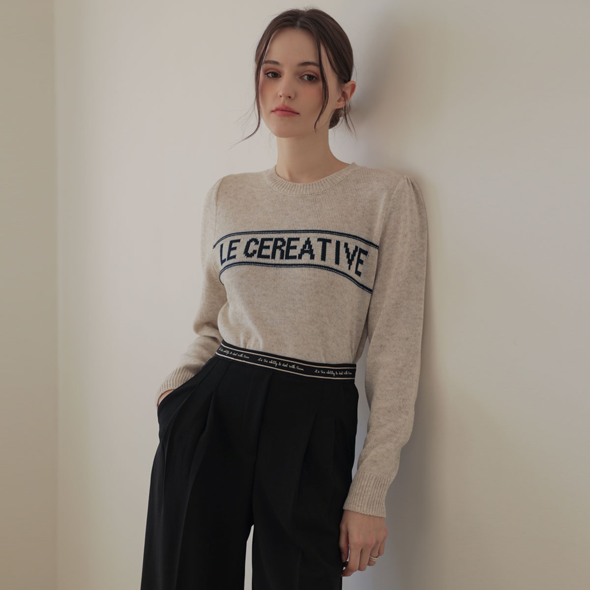 <b>[Limited Quantity SALE]</b> [Emblem] Lettering Shirring Font Knit
