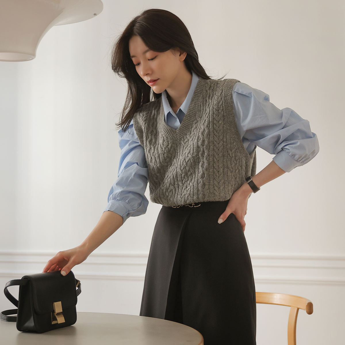 커밍 램스울 꽈배기니트조끼