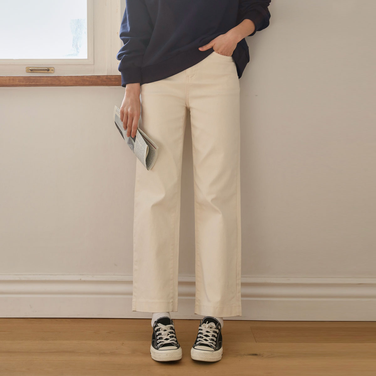 <b>[Limited Quantity SALE]</b> Organic Cotton Hidden Banding Wide Pants (S-XL)