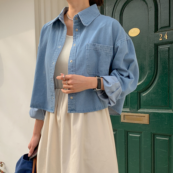 Arte Crop loose fit denim shirt (55-77)