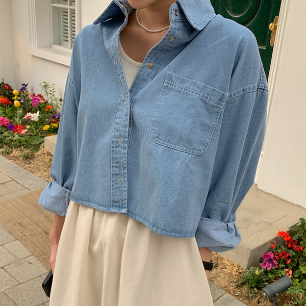 Arte Crop loose fit denim shirt (55-77)