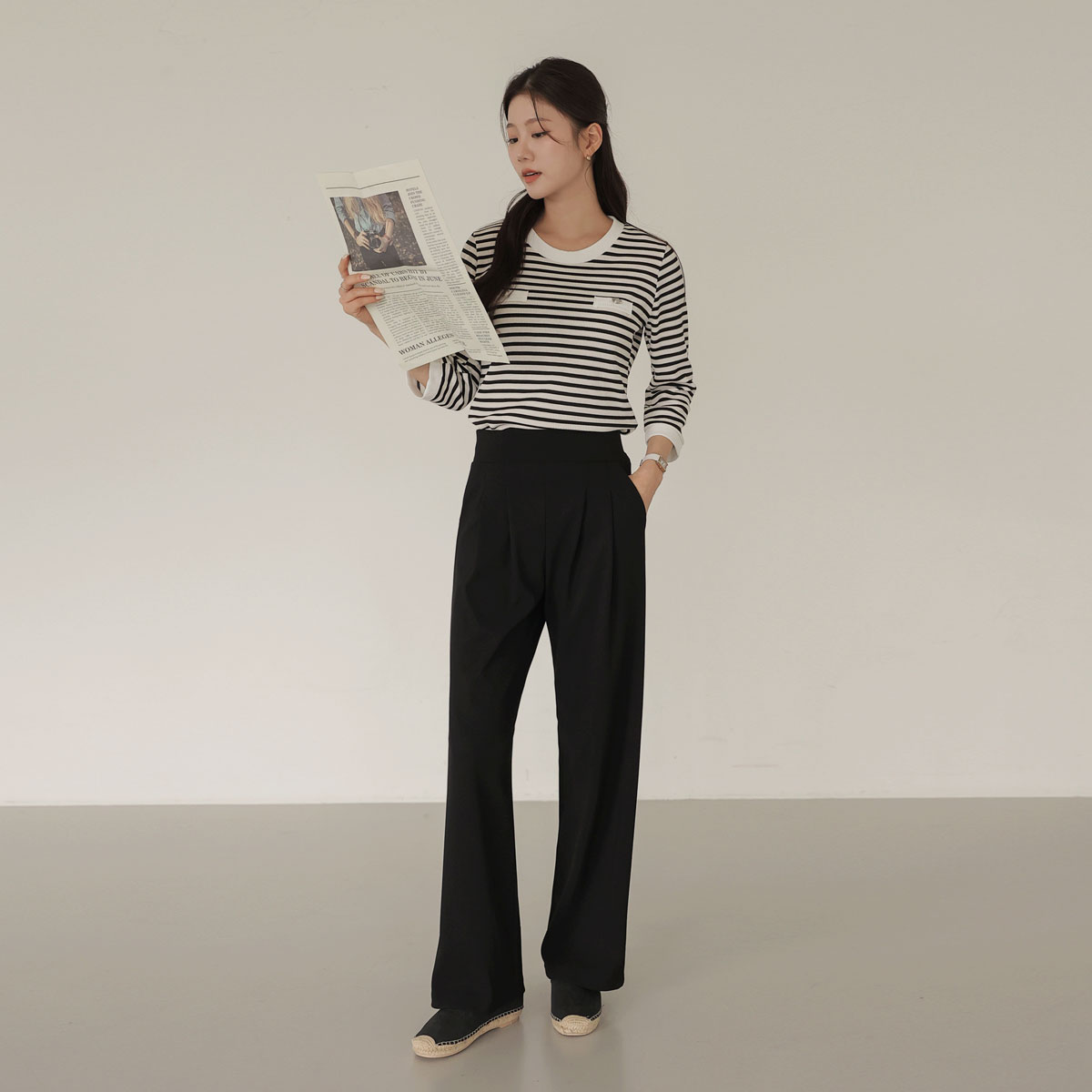 <b>[Limited Quantity SALE]</b> Simple Tension Up Double Pin Tuck Wide Banding Slacks