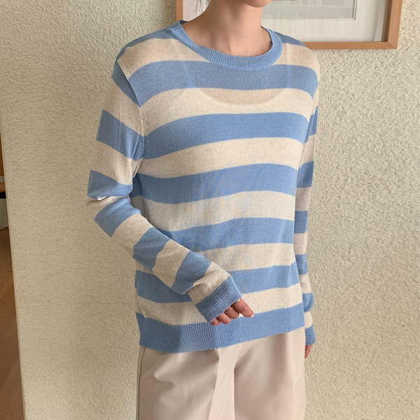 Powder Stripe Linen Knit (Viscose)