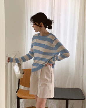 Powder Stripe Linen Knit (Viscose)