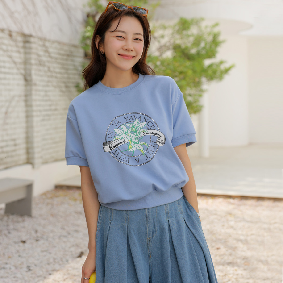 Flower Short Sleeve Sweatshirt