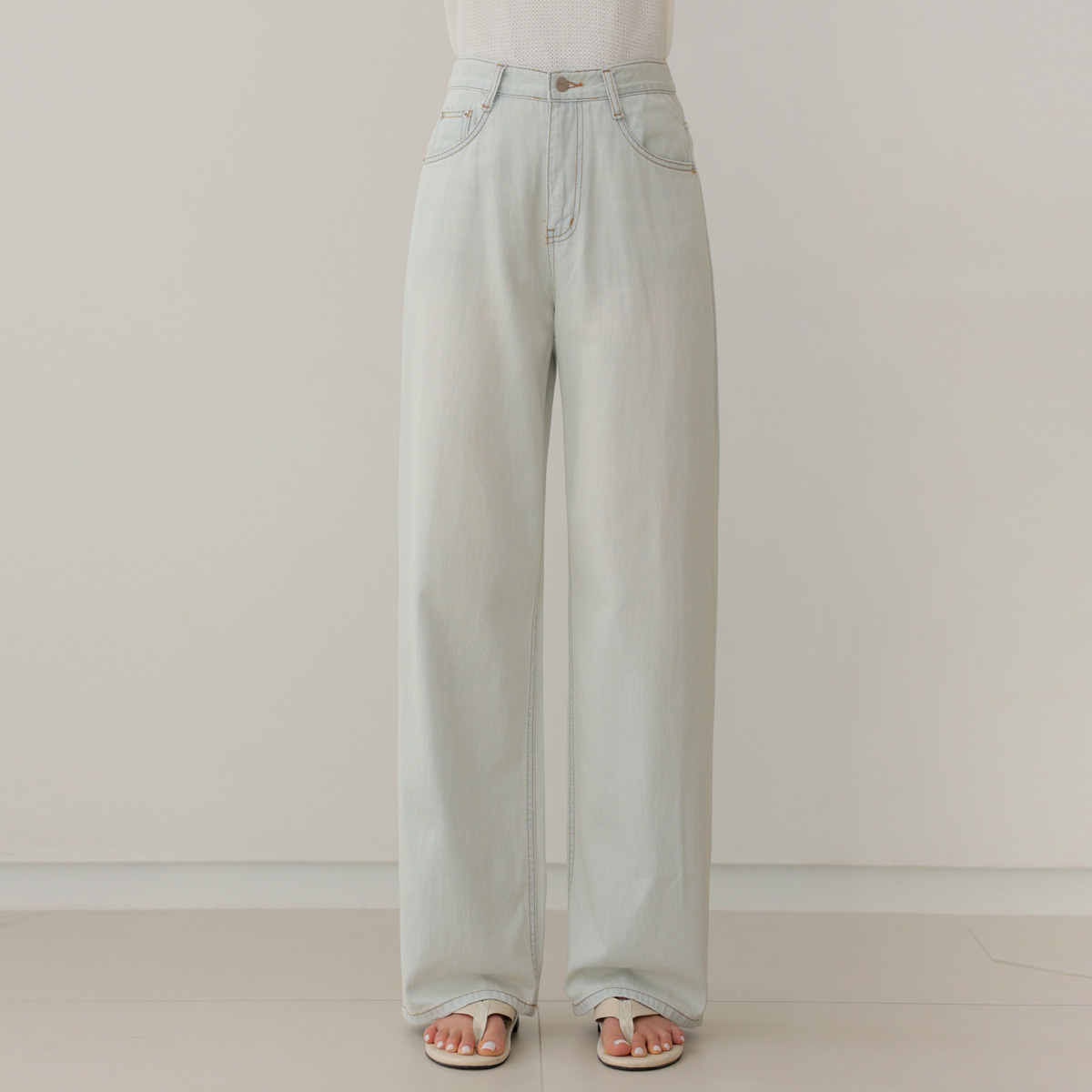 Summer Stitch Line Wide Denim Pants