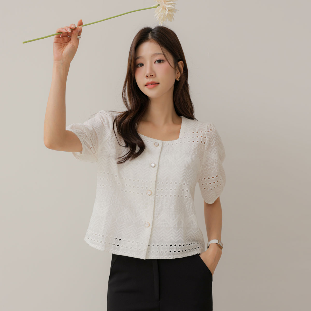 rose punching square blouse