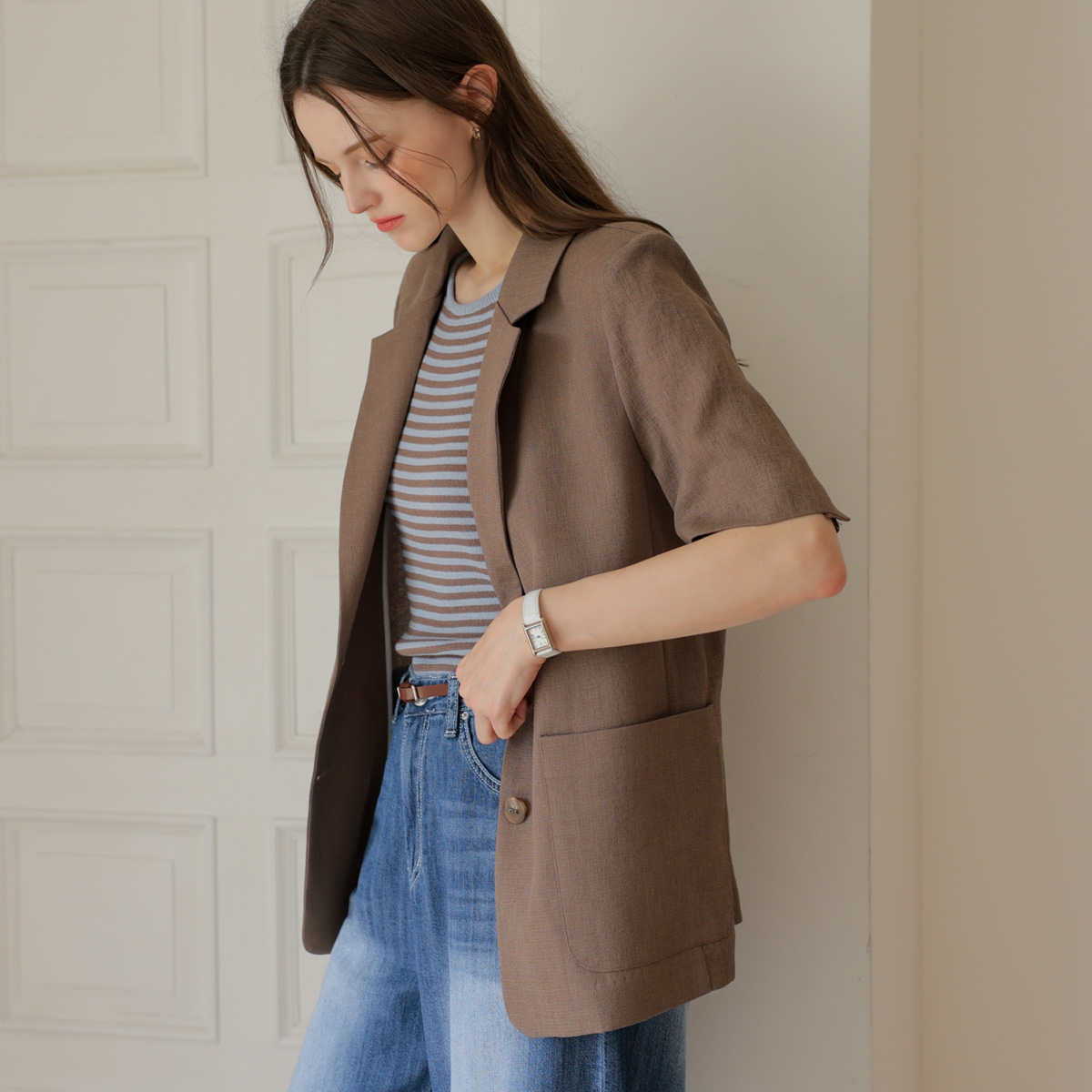 [Emblem] Chiffon Button Linen Jacket