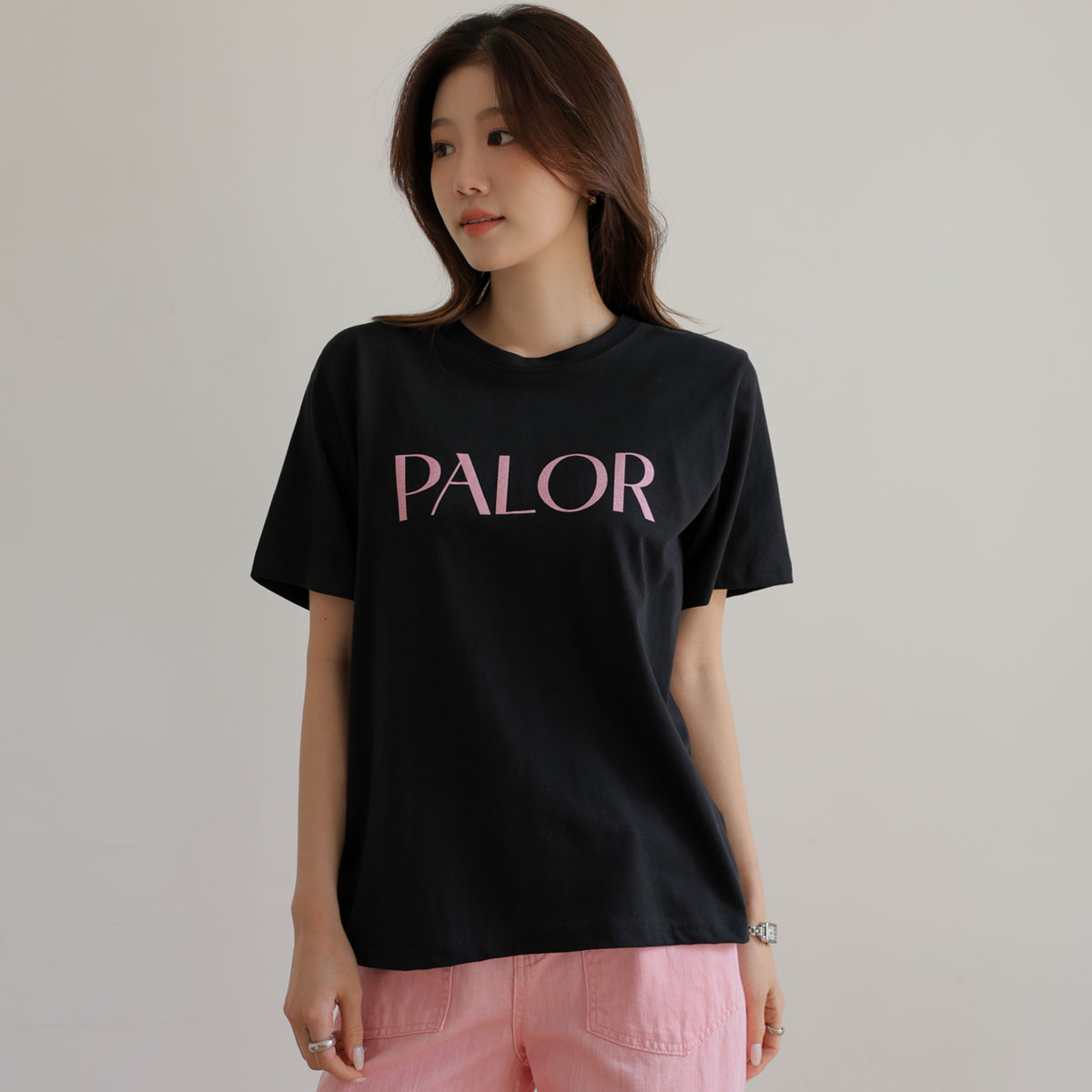 Simple Color Lettering Short Sleeves T-shirt
