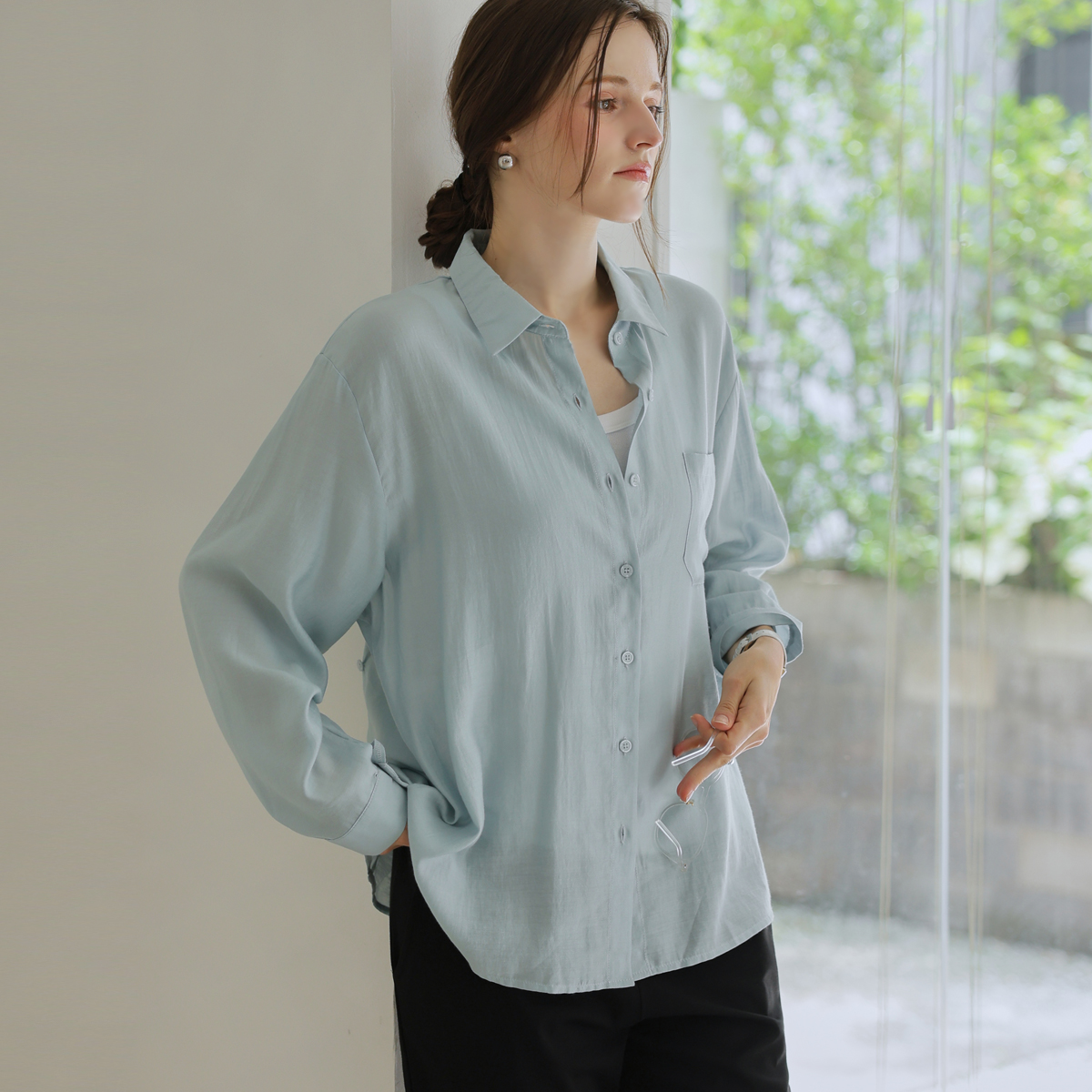 <font color="#810100"><b>[Made]</b></font> Shine silky loose fit shirt blouse