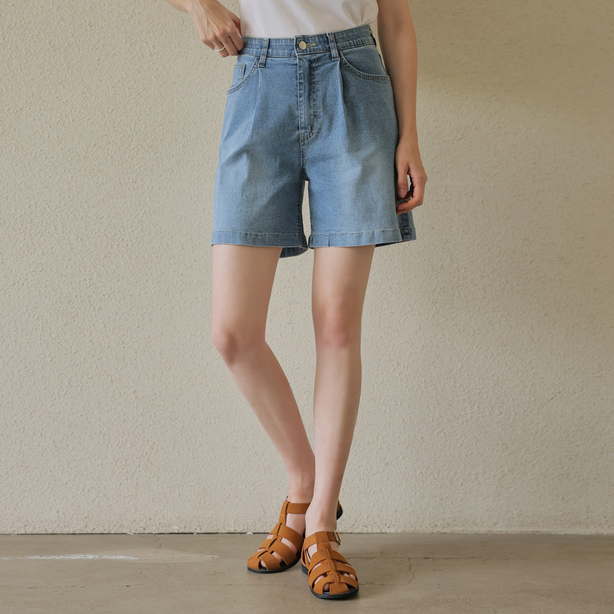 Daily Comfortable Pin Tuck Denim Shorts