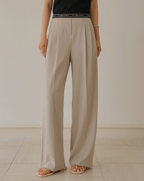 Lettering banding pin tuck wide slacks
