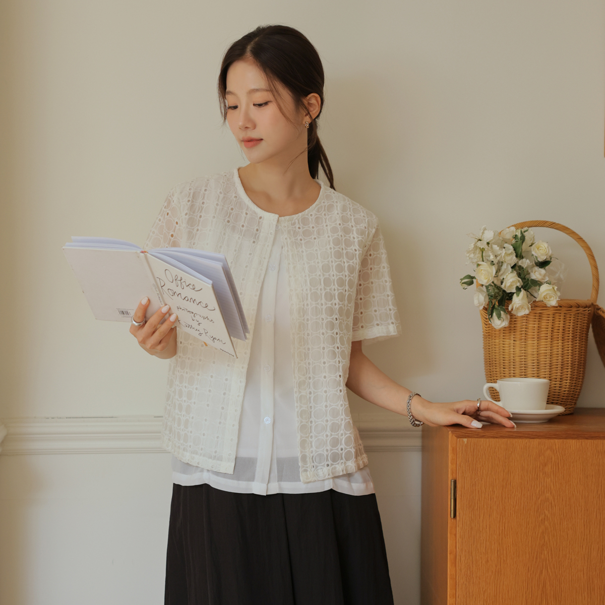 Circle punching layered blouse
