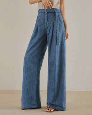 Cool Touch Belt Double Pin Tuck Wide Pants