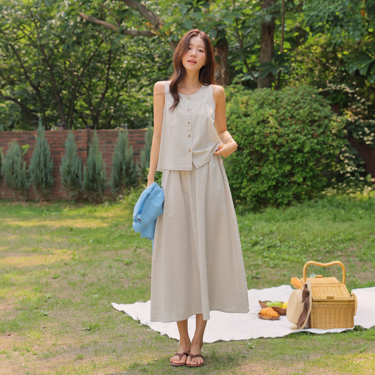 Cool Seersucker Stripe Top and Bottom Set