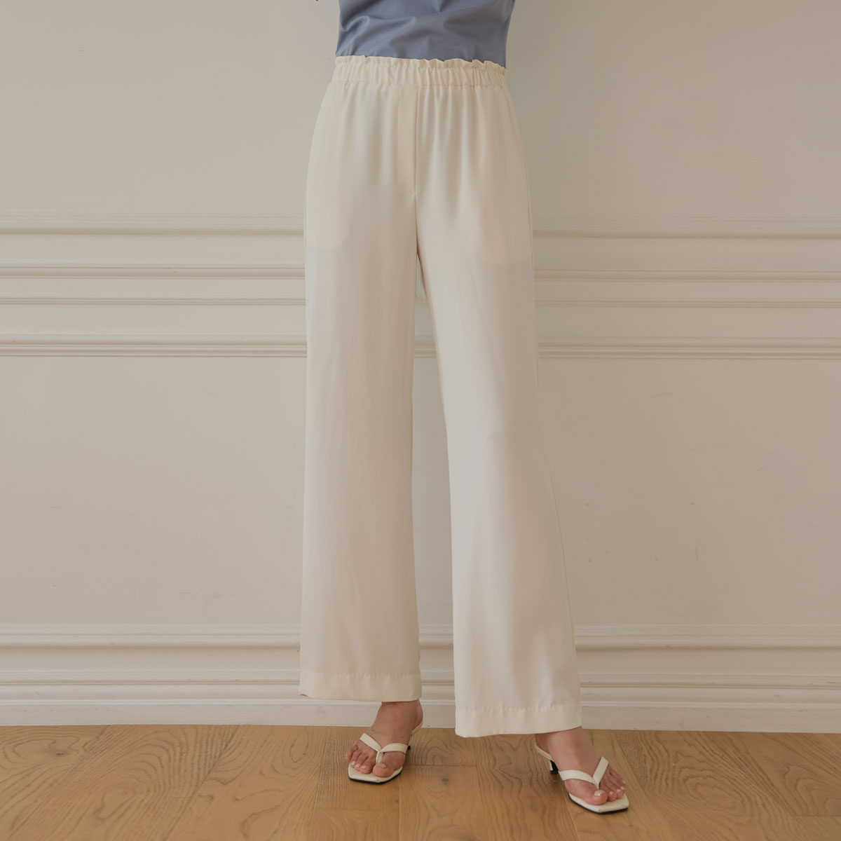 Tulip shirring silky cool wide slacks