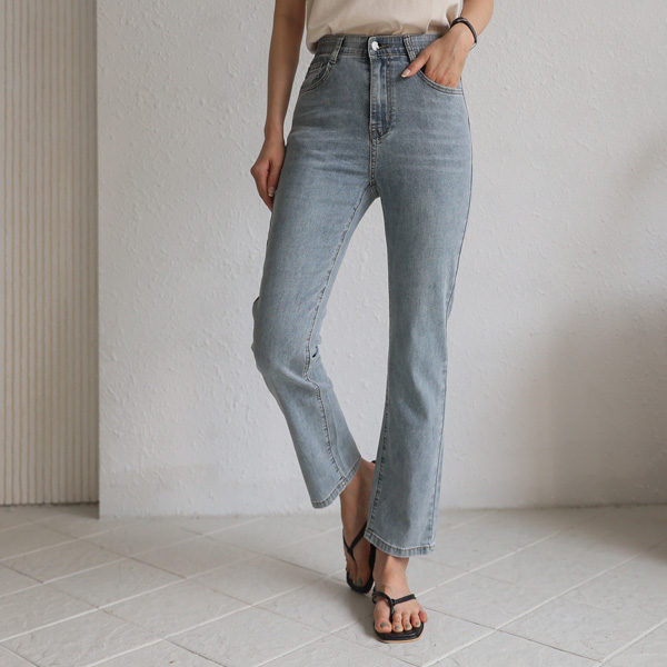 3TYPE Cool Grayish Straight Denim Pants (S-2XL) (Band Waist)