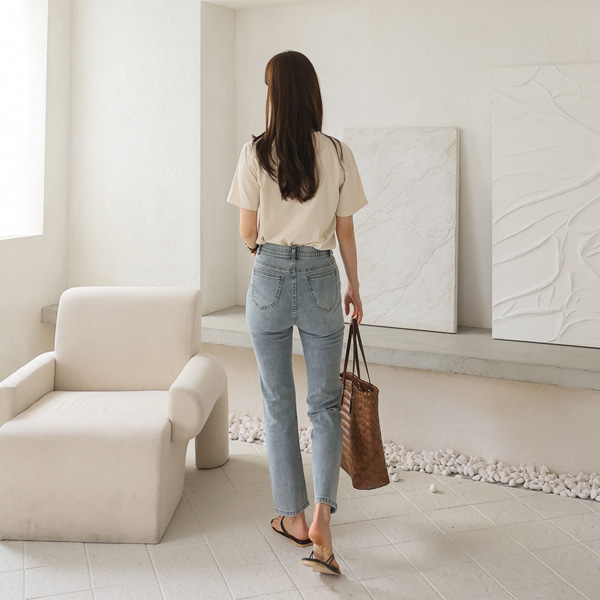 3TYPE Cool Grayish Straight Denim Pants (S-2XL) (Band Waist)