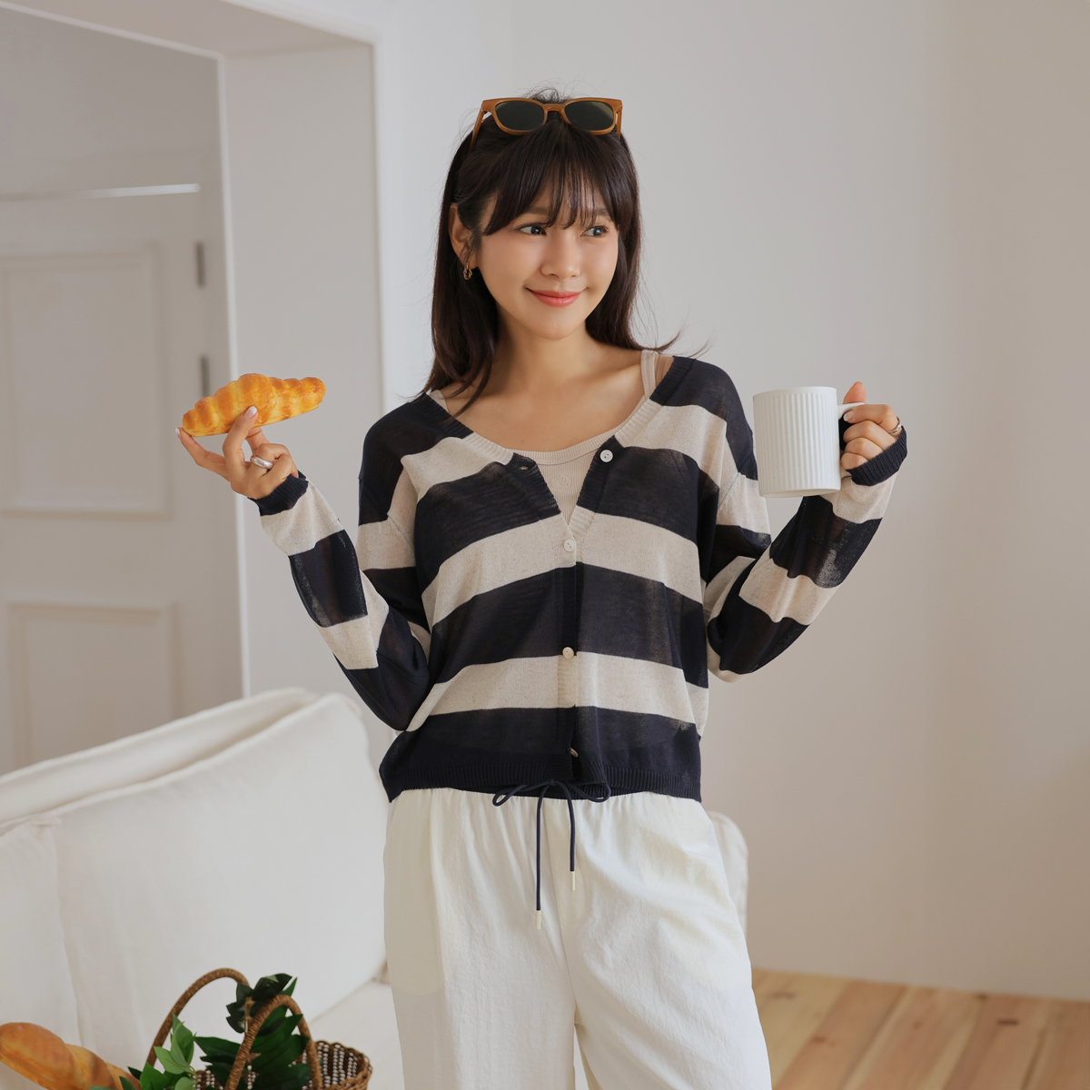 Navy Cooling Single-breasted Cardigan