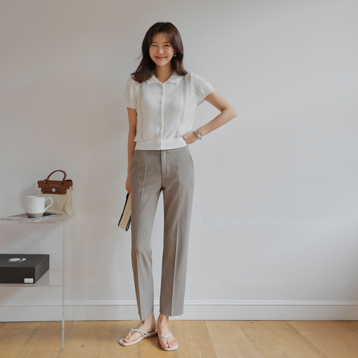 Slim Cooling Summer Straight 9-part Slacks Pants