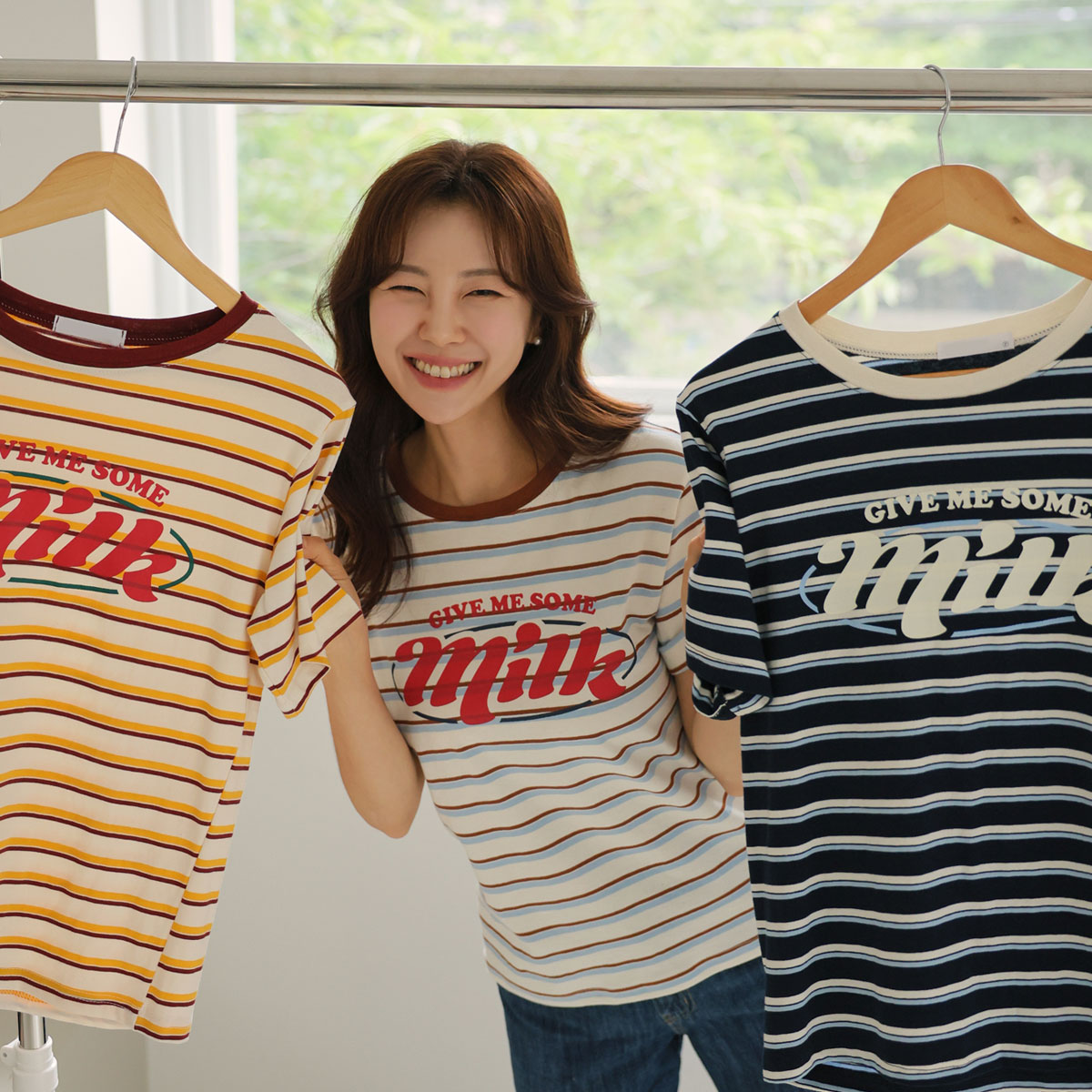 milk single-breasted short-sleeved T-shirt