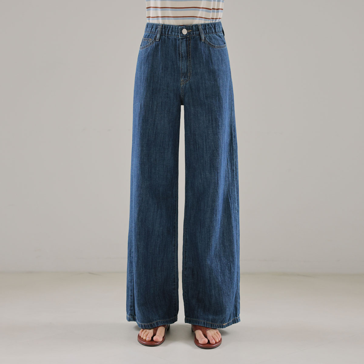 Hood Cooling Linen Wide Denim Pants