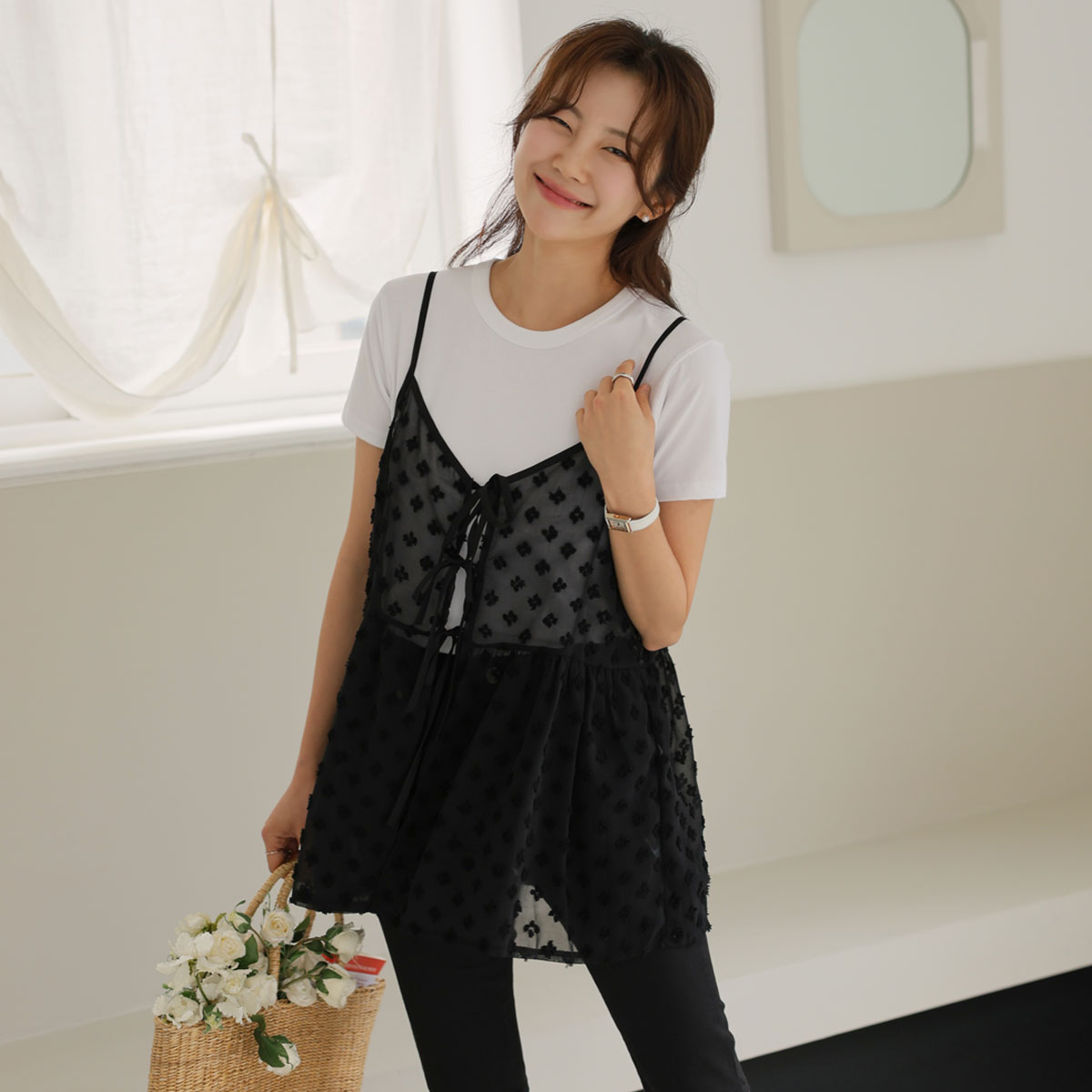 Flower Bud Bustier Strap Blouse