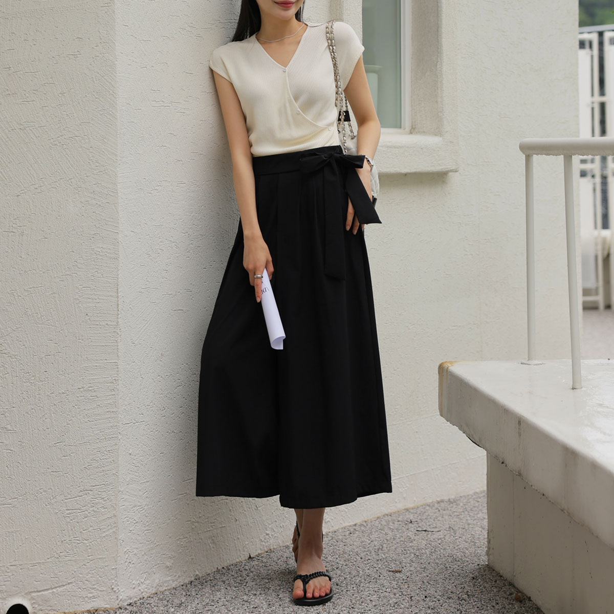 <b>[Limited Quantity SALE]</b> Ribbon Point Pintuck Wide Pants