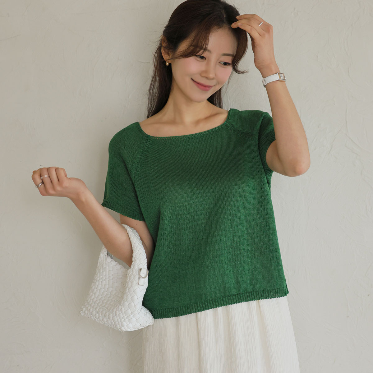Forest square neck short sleeve knit