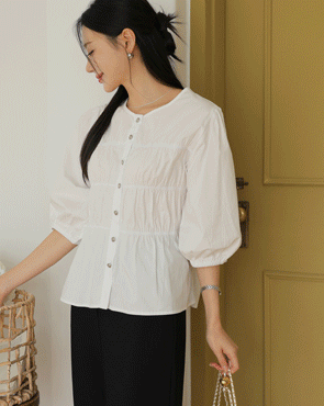 Laura Button Shirring Blouse