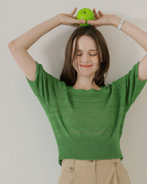 Punching Square Neck Puff Knit