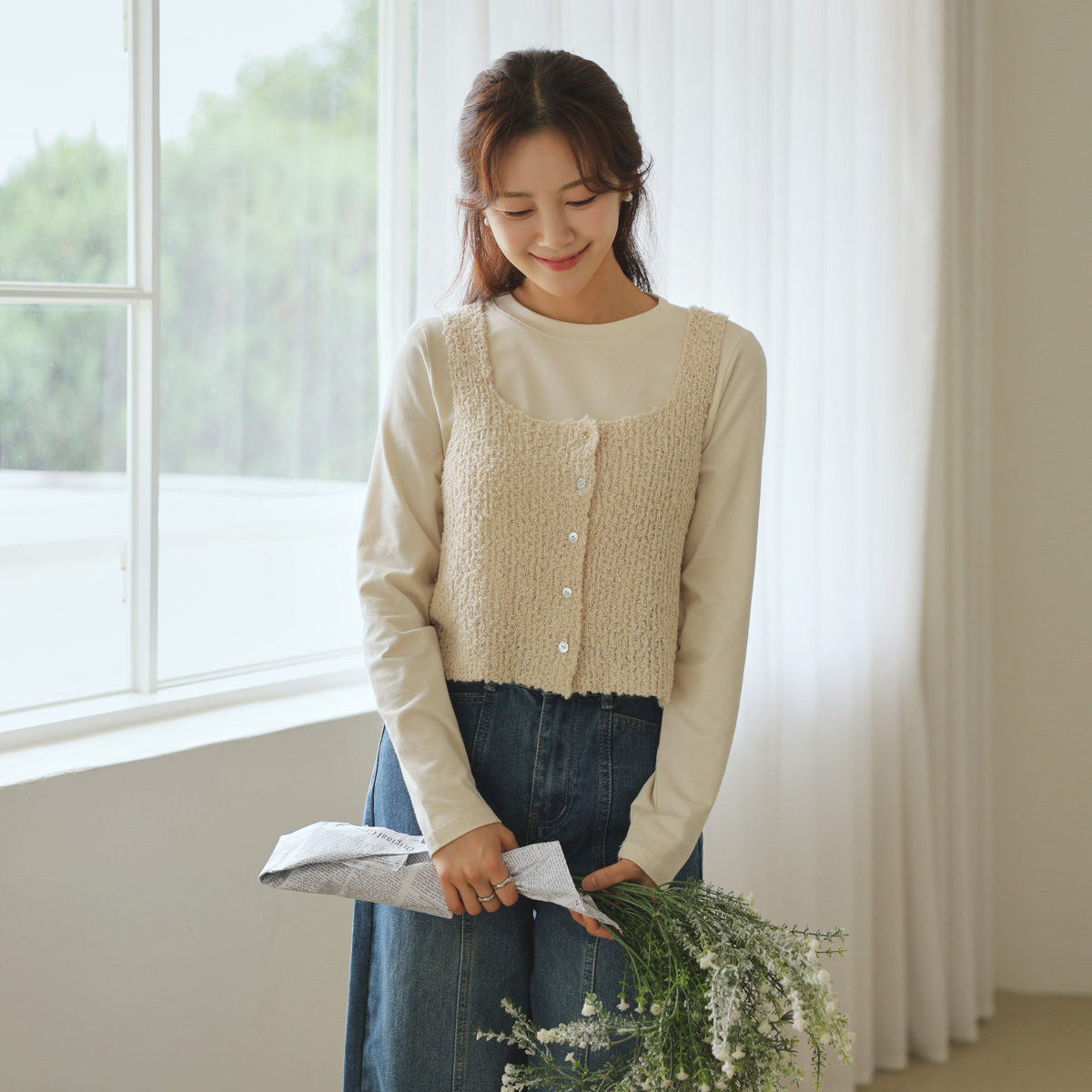 Monggolpopcorn layered knit bustier